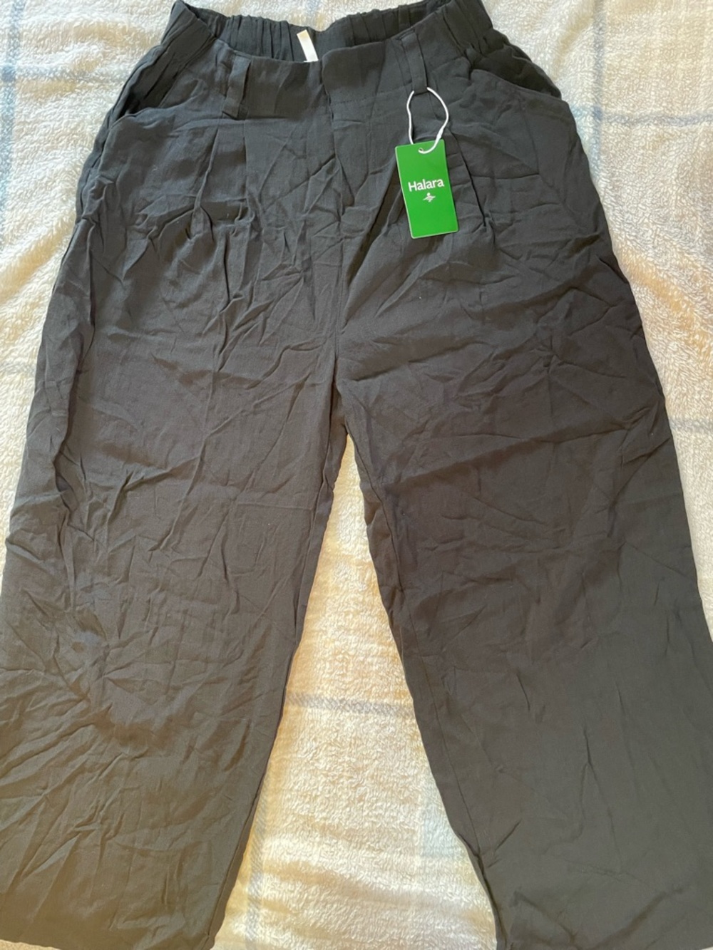 HALARA Black Relaxed Wide-Leg Trousers Linen Like